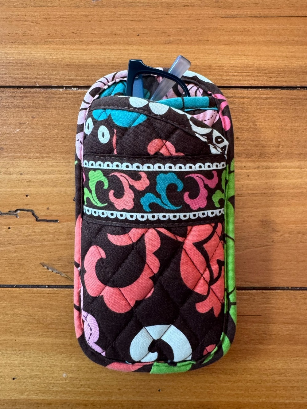 Like New Vera Bradley Double Eyeglasses Case in "Mocha Rouge" Quilted Cotton